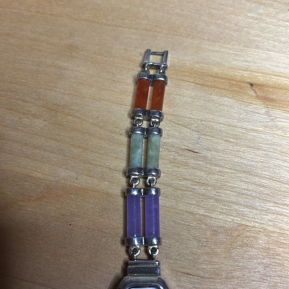 Main Line Time Sterling Silver Watch with Multi-Color Jade Inlay - Picture 2 of 4